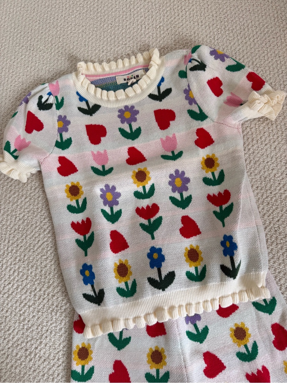 Mini Boden White Floral & Heart Knit Set - Picture 2 of 6
